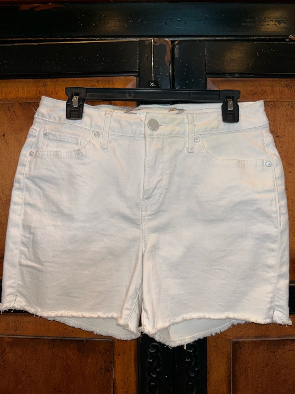 Seven7 White Denim Frayed Hem Shorts